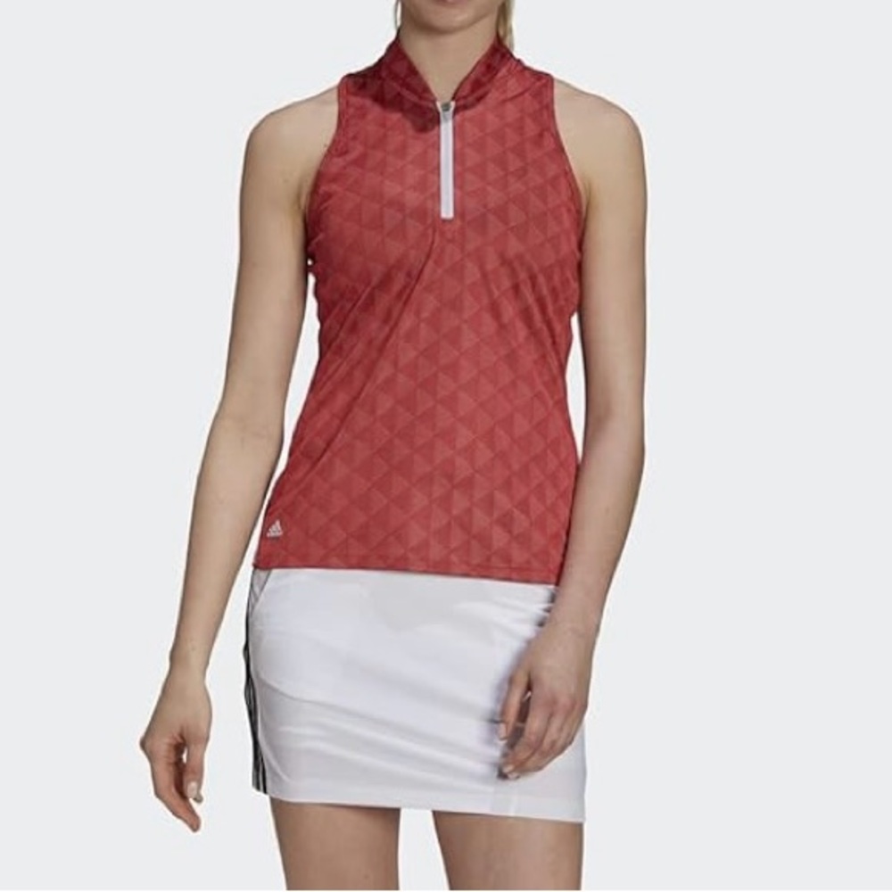 Adidas Orange Sleeveless Tank w Mandarin Collar Tennis Sport Golf Fitness 0002